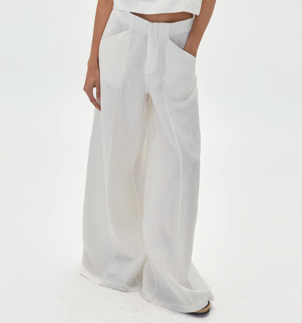 Vincent Linen Pant | White