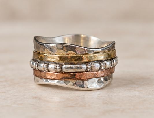 Sterling Silver Spinner Ring | Tri-Metal