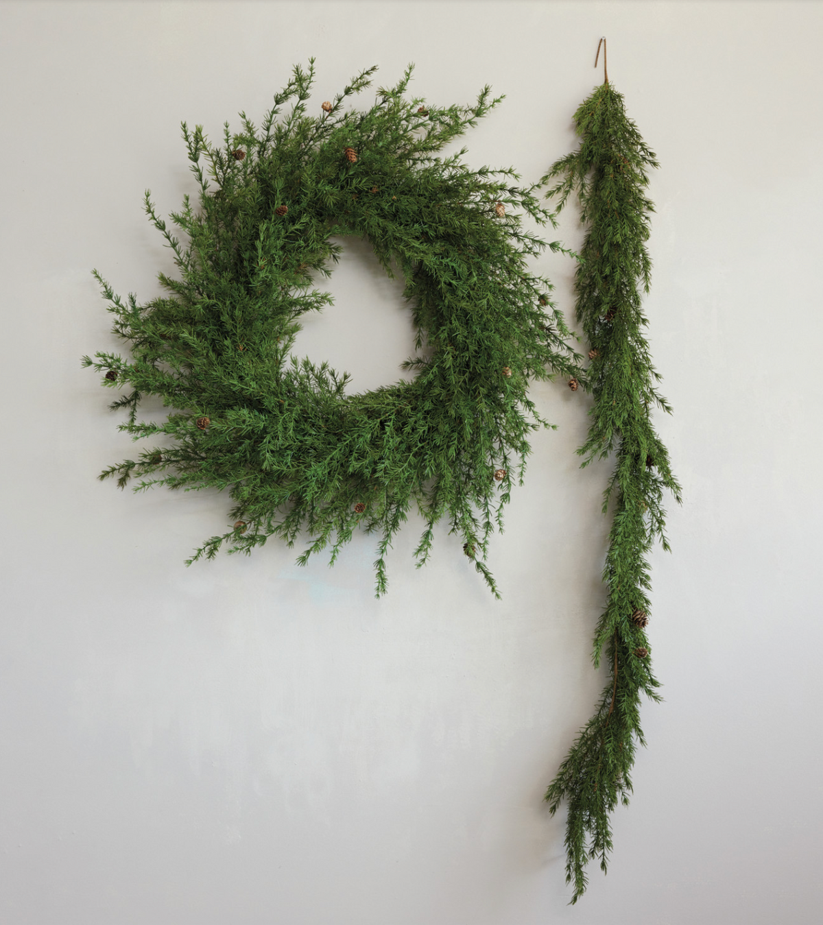 Faux Cedar Garland | Natural Pinecones