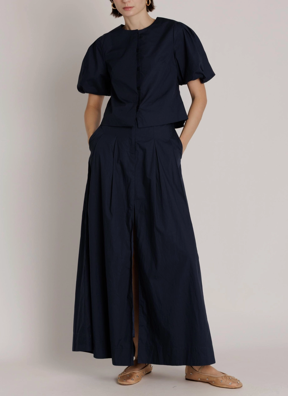 Pleated Poplin Maxi Skirt