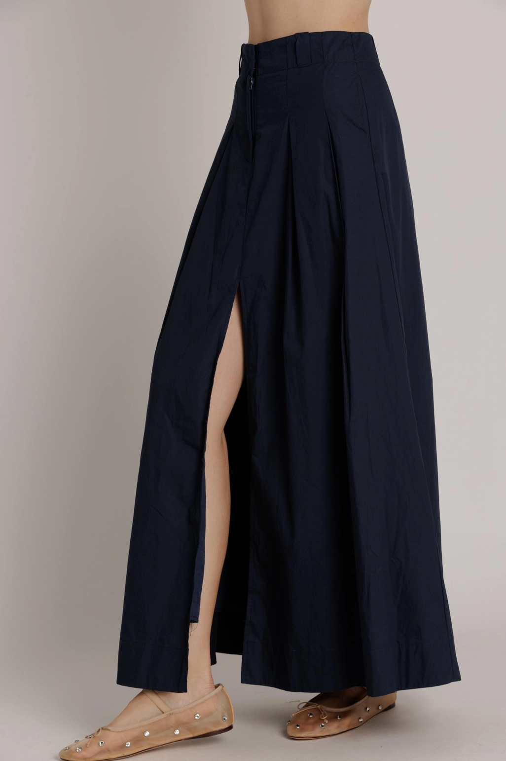 Pleated Poplin Maxi Skirt