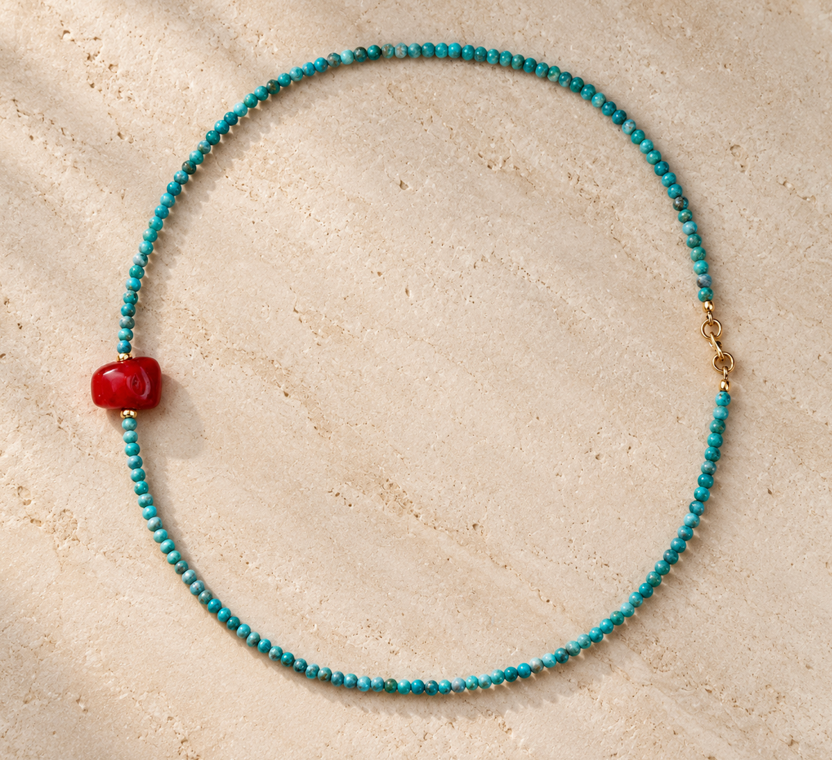 Red Coral + Turquoise Mini Necklace