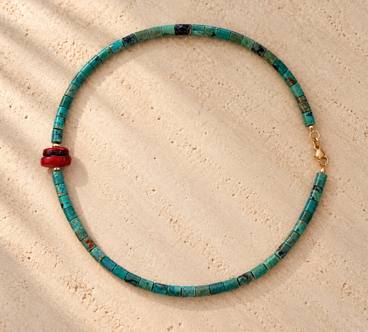 Red Coral + Turquoise Necklace