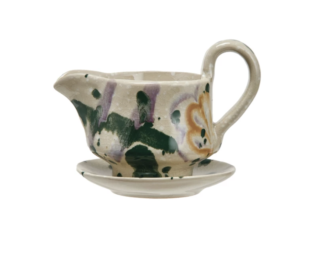 Hand Painted Creamer w/ Saucer