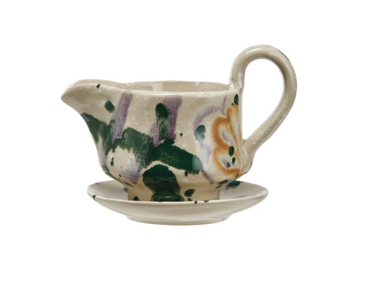 Hand Painted Creamer w/ Saucer