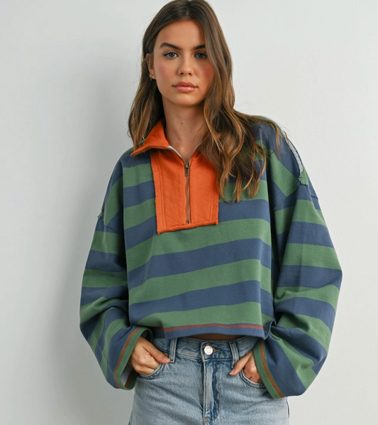 Stripe Contrast Collar Sweatshirt