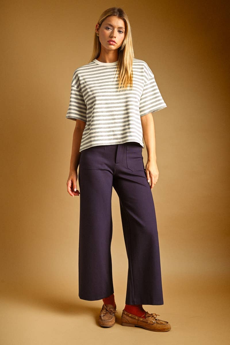 Gray Striped Tee | 100% Cotton