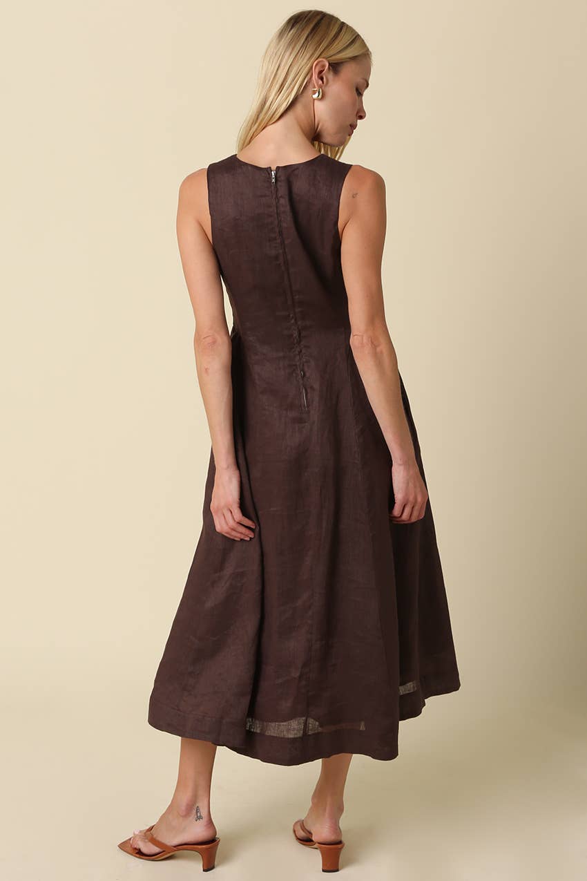 Barb Linen Neck-Tie Maxi Dress