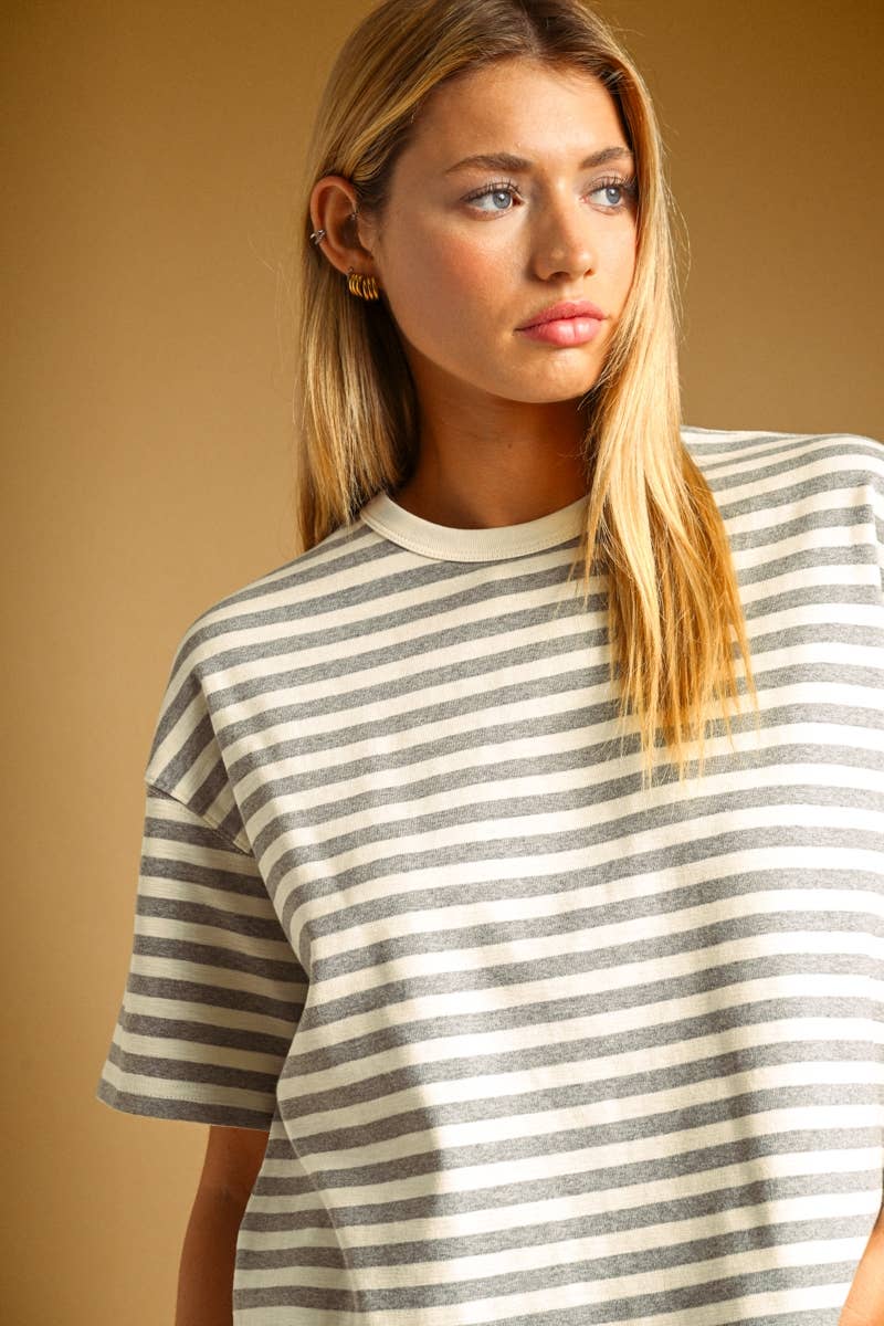 Gray Striped Tee | 100% Cotton