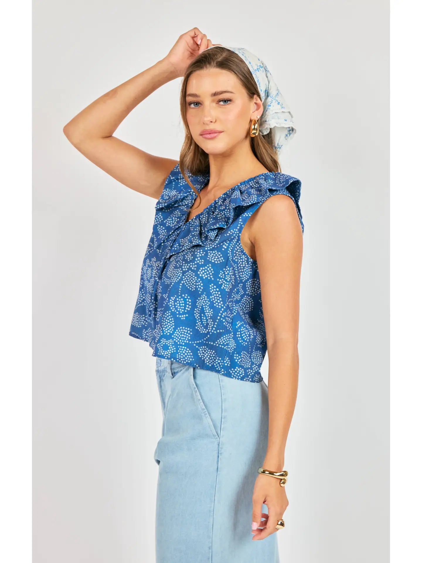 Indigo Ruffle Top
