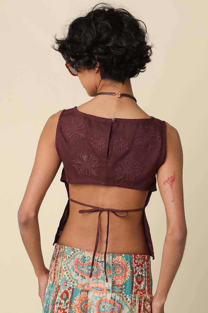 Jade Embroidered Open-Back Top