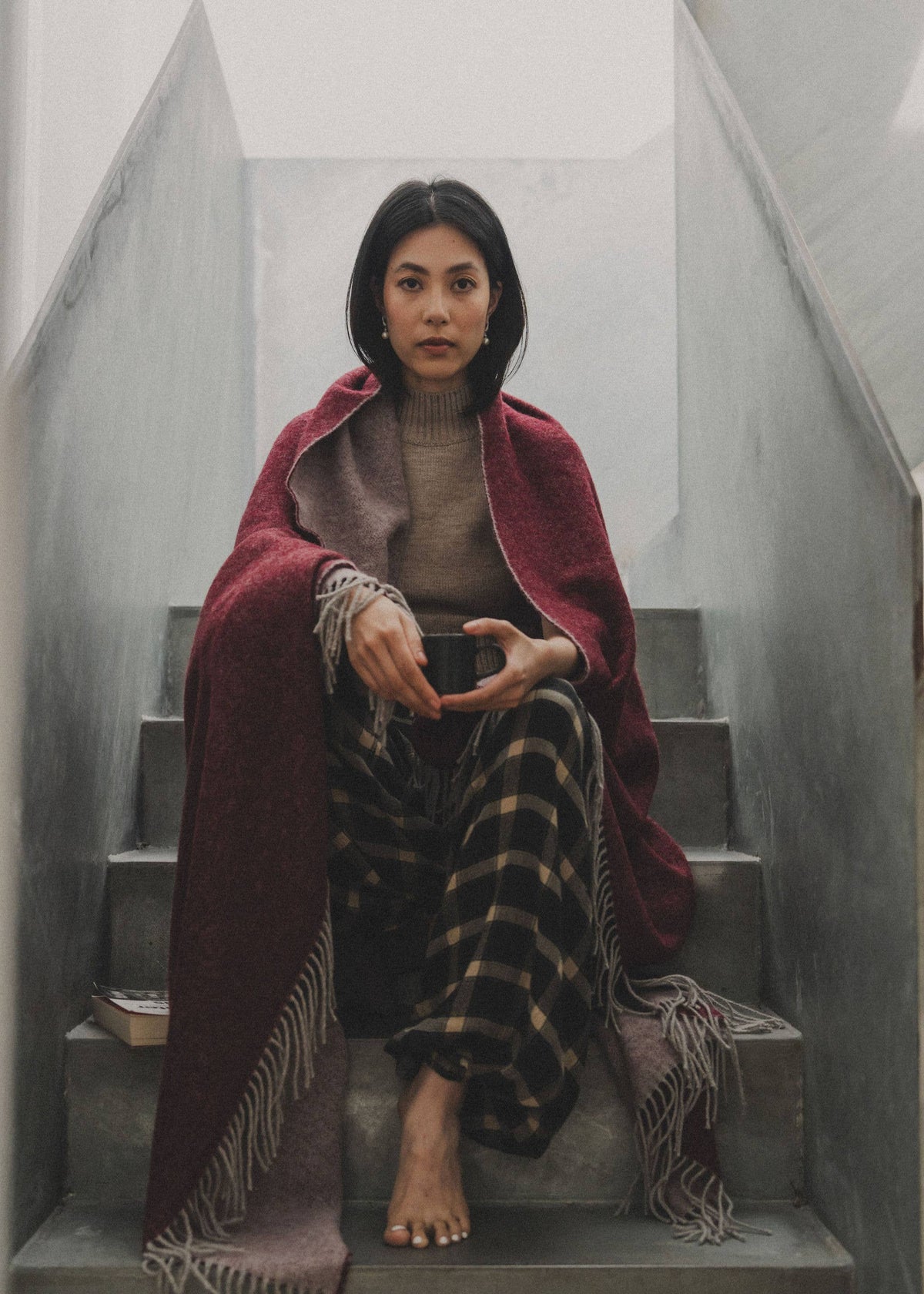 Wool Throw | Burgundy/Grey