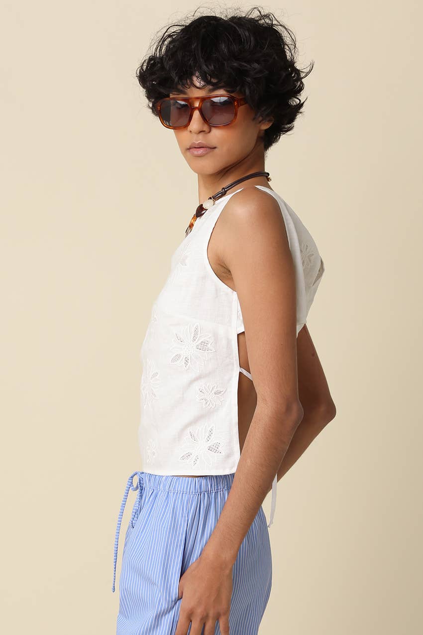 Jade Embroidered Open-Back Top