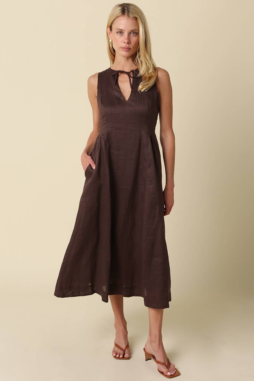 Barb Linen Neck-Tie Maxi Dress