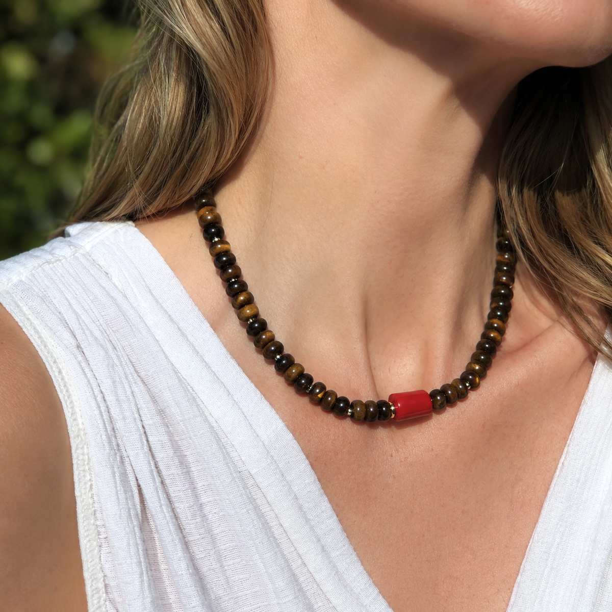 Tiger Eye Gemstone Beaded Necklace, Western Fall Jewelry