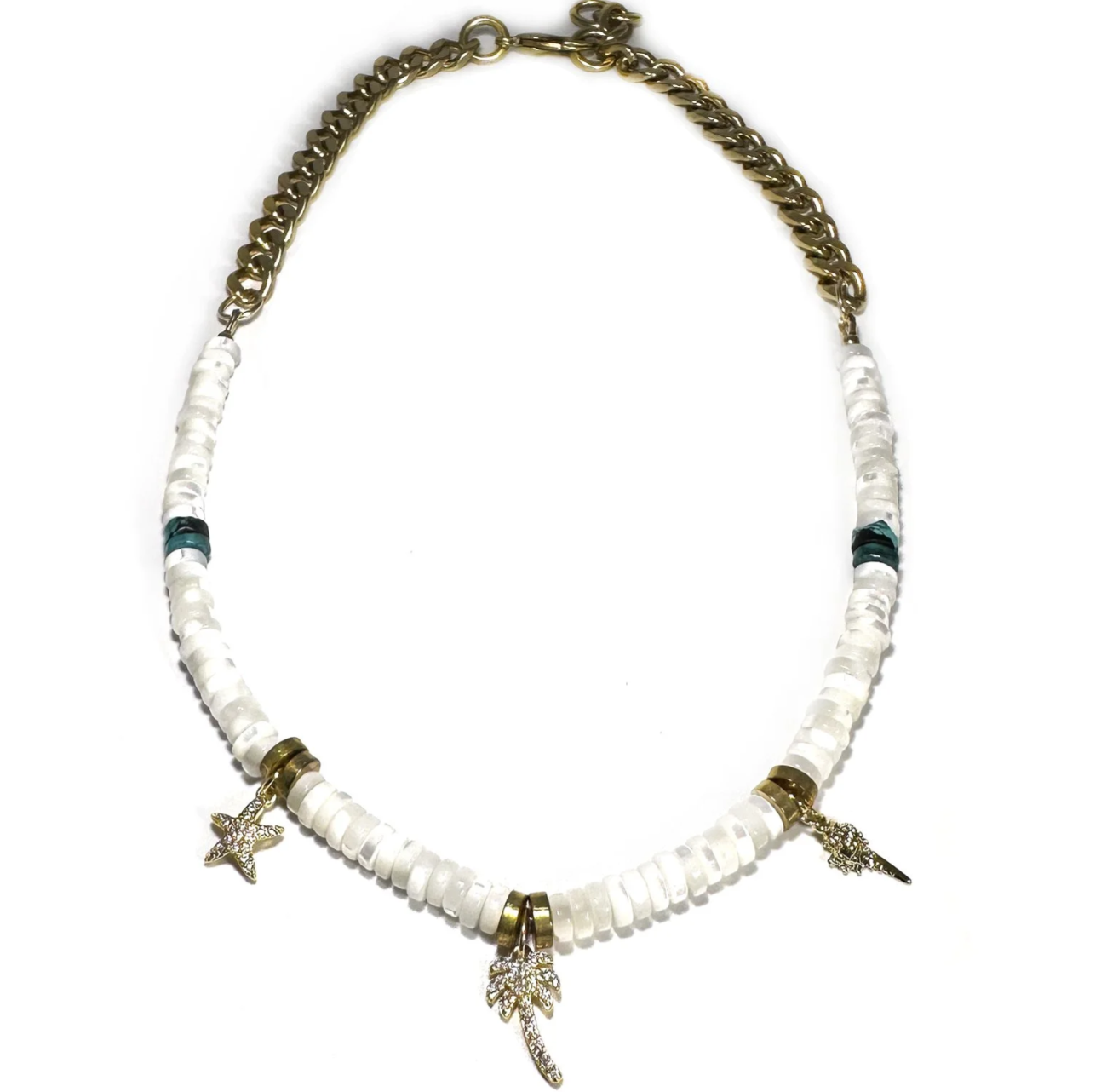 Pearl + Turquoise Charm Necklace