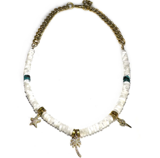 Pearl + Turquoise Charm Necklace