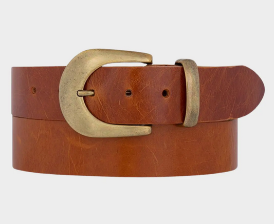 Belt - Camel, Gold Buckle