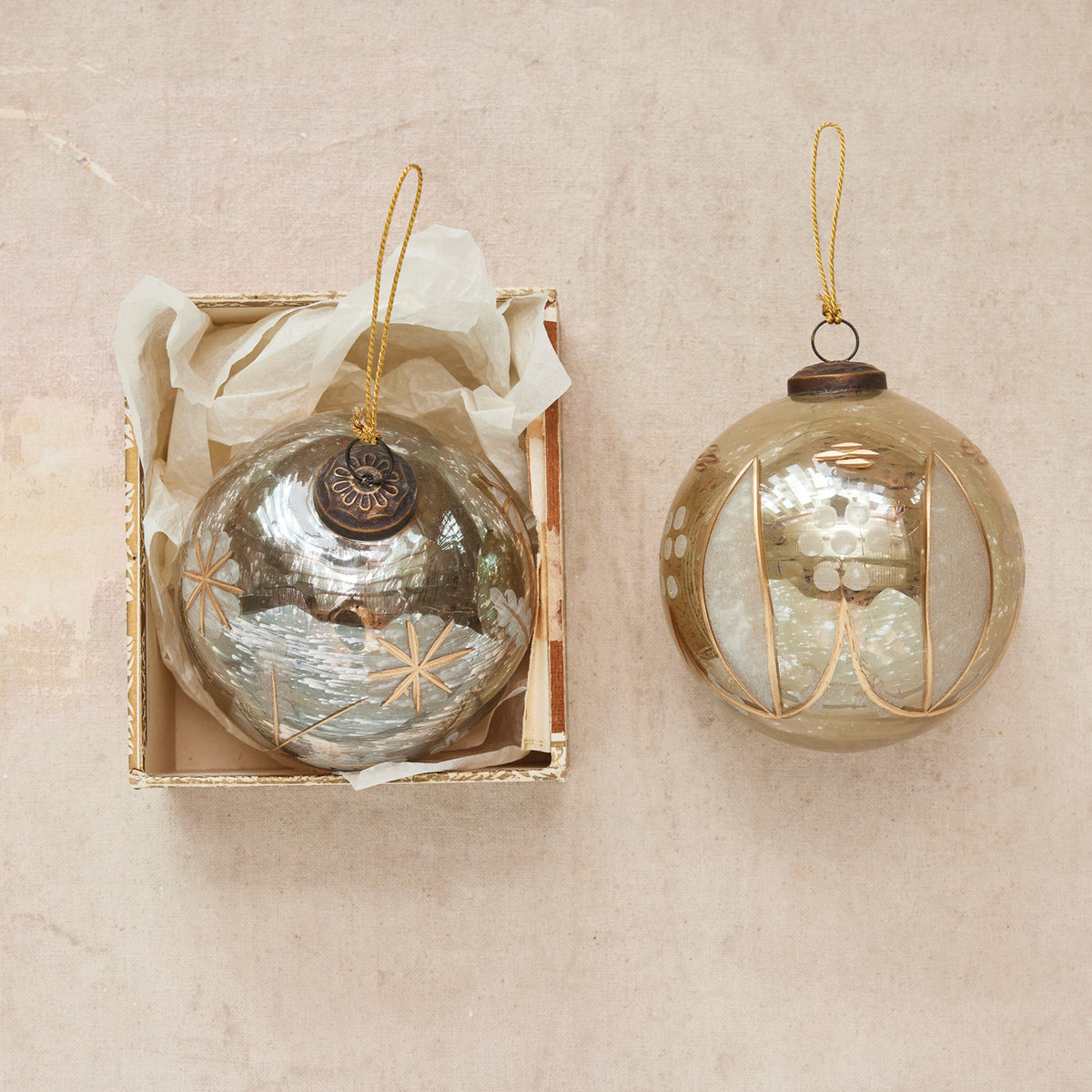 Etched Mercury Glass Ball Ornament